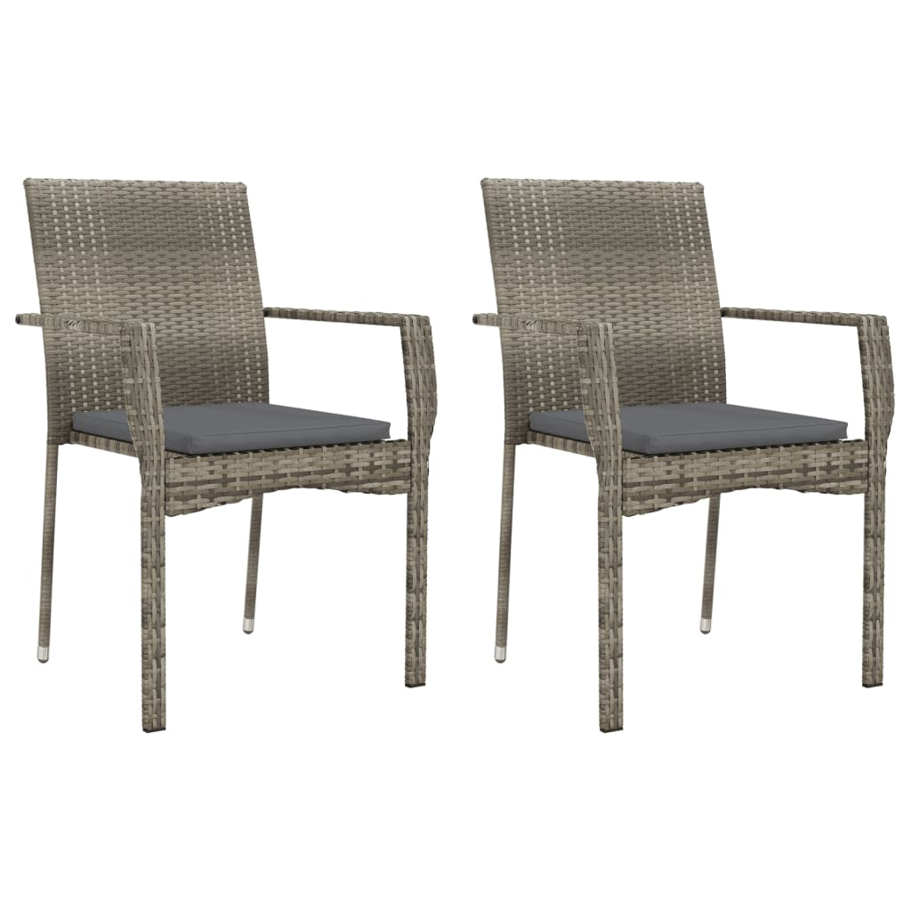 3 Pcs conjunto de jantar p/ jardim c/ almofadões vime PE cinza
