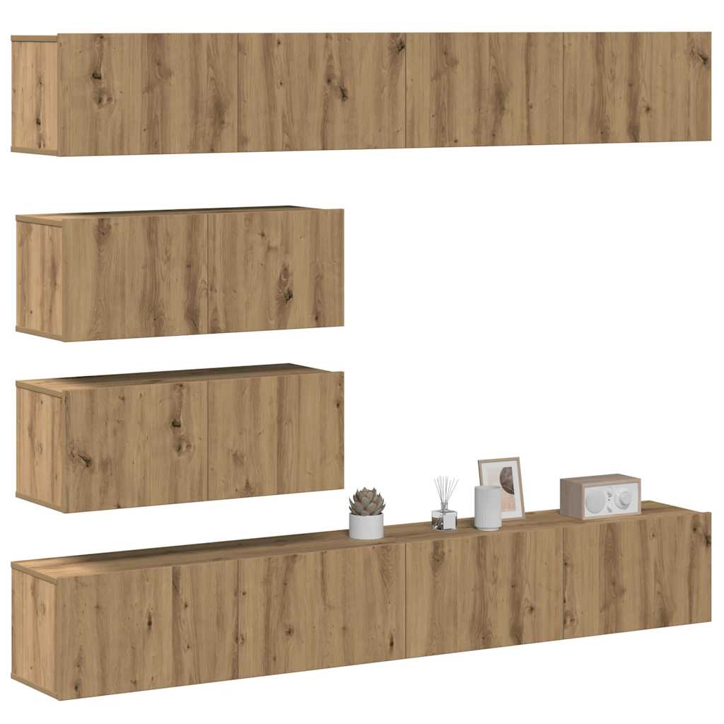 Conjunto de armário TV parede 6 pcs madeira carvalho artisiano