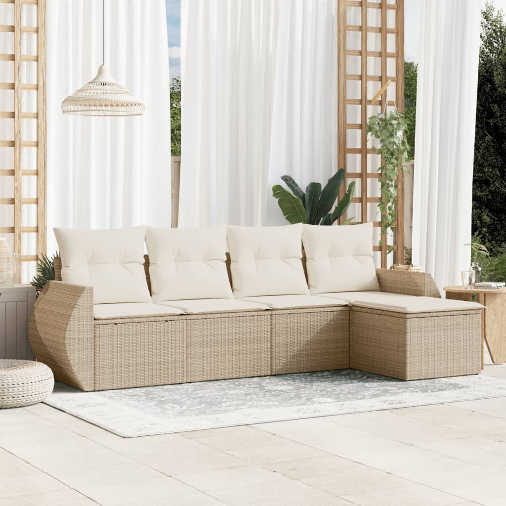 5 Pcs conjunto de sofás p/ jardim com almofadões vime PE bege