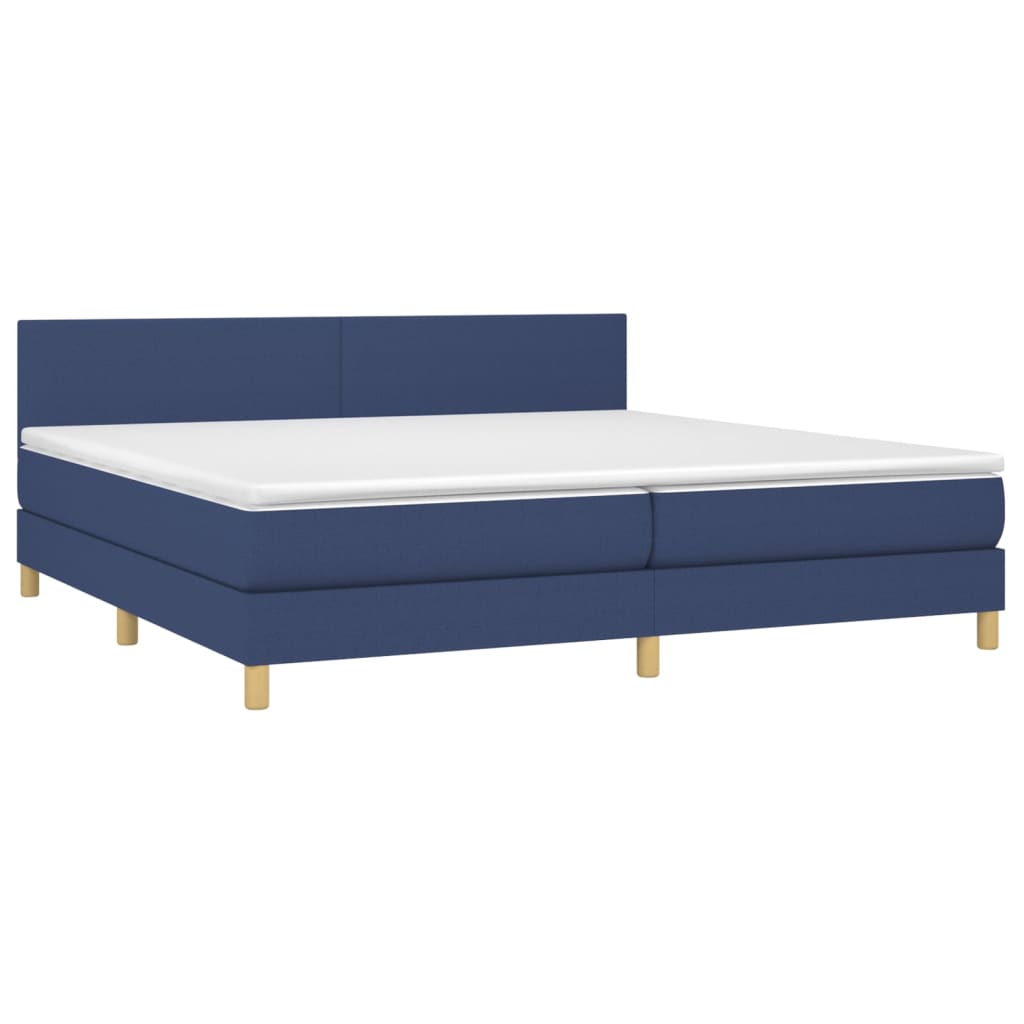 Cama box spring c/ colchão e LED 200x200 cm tecido azul