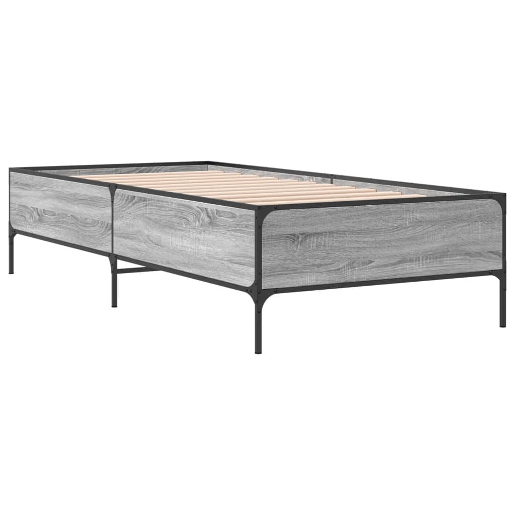 Estrutura de cama derivados de madeira e metal cinzento sonoma