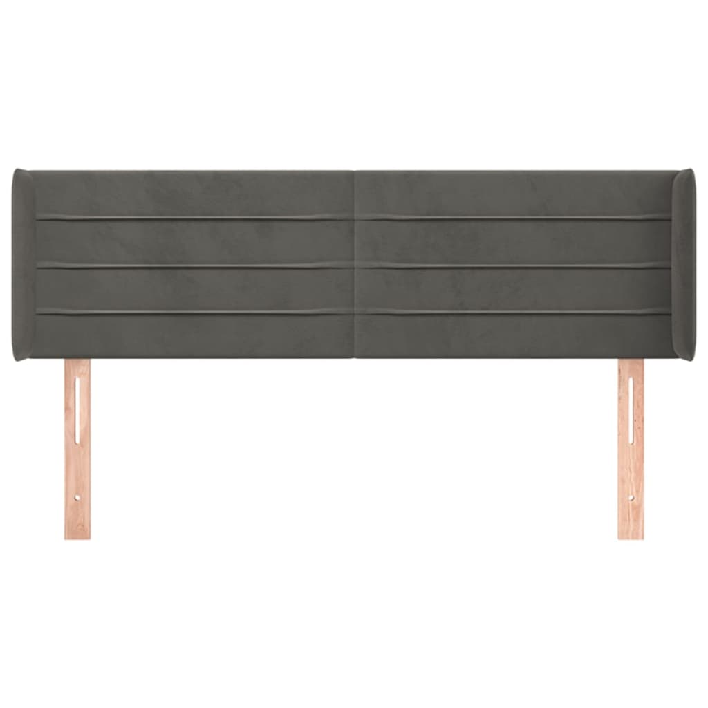 Cabeceira de cama c/ abas veludo 147x16x78/88cm cinzento-escuro