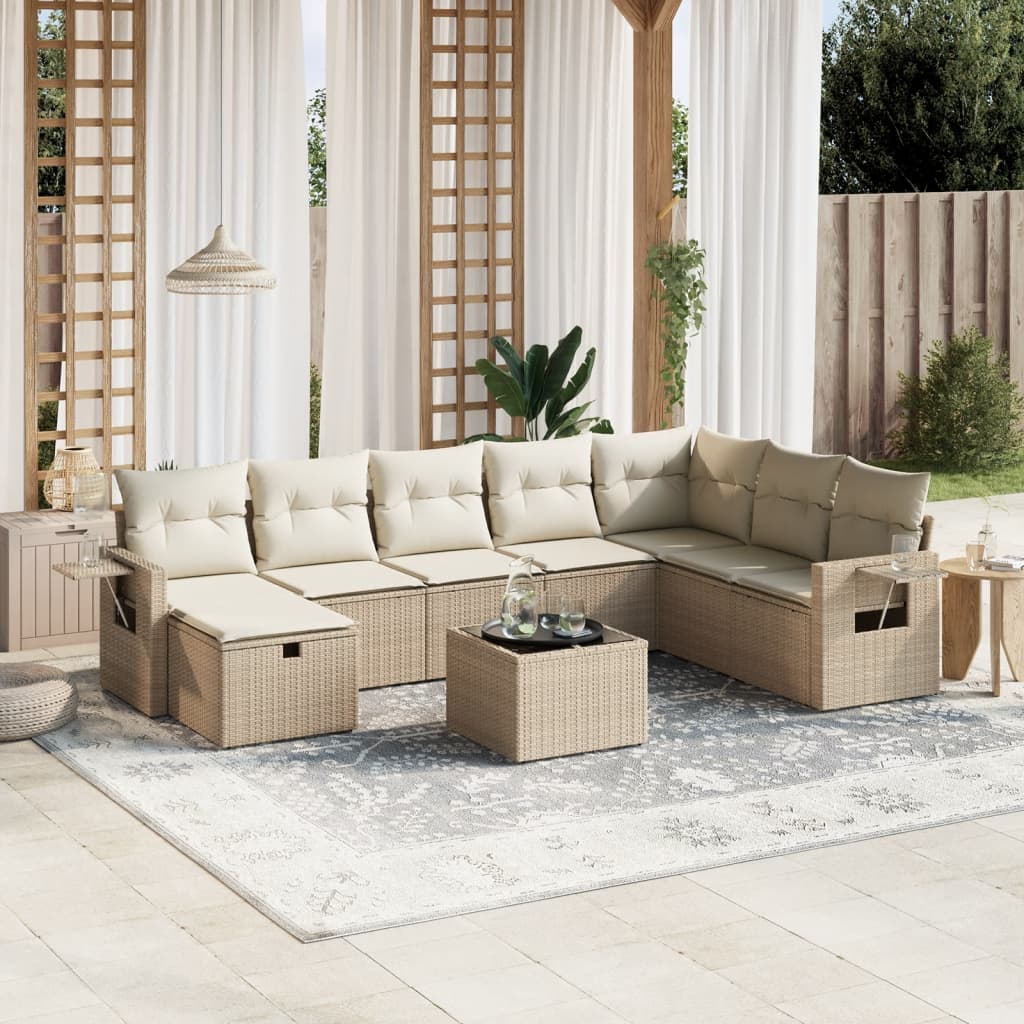 9 Pcs conjunto de sofás p/ jardim com almofadões vime PE bege