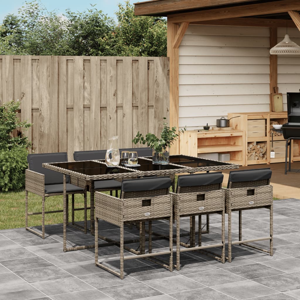 7 Pcs conjunto de jantar p/ jardim c/ almofadões vime PE cinza