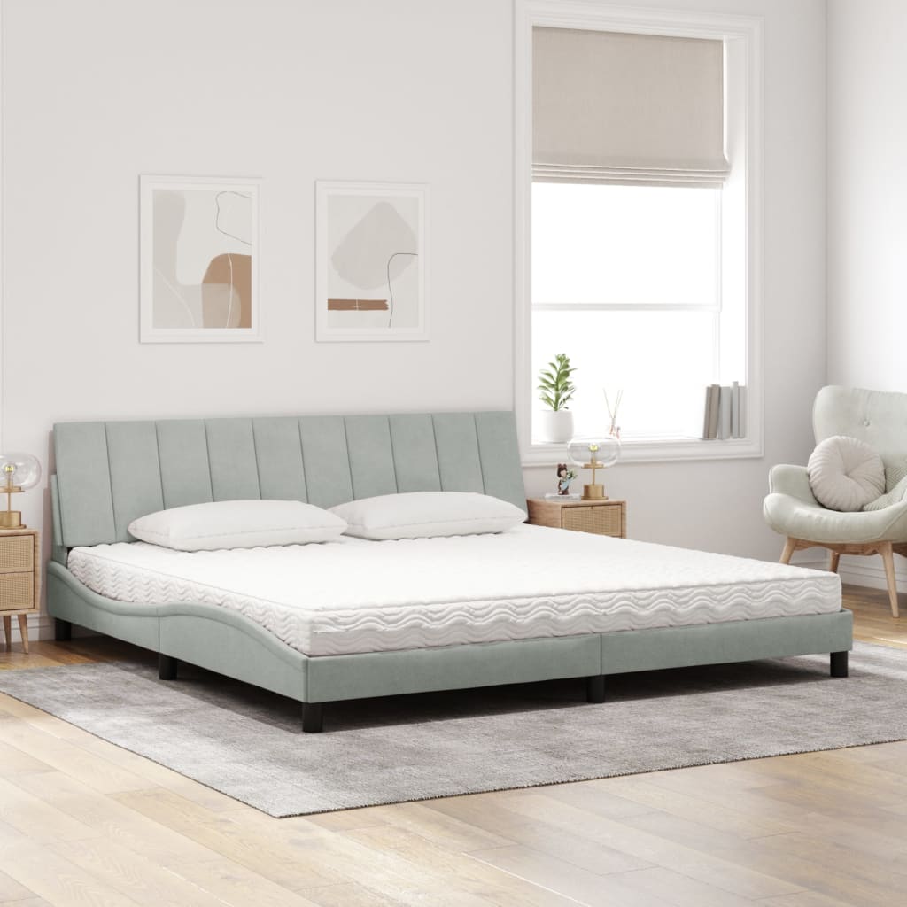 Cama com colchão hanko 200x200 cm veludo cinzento-claro