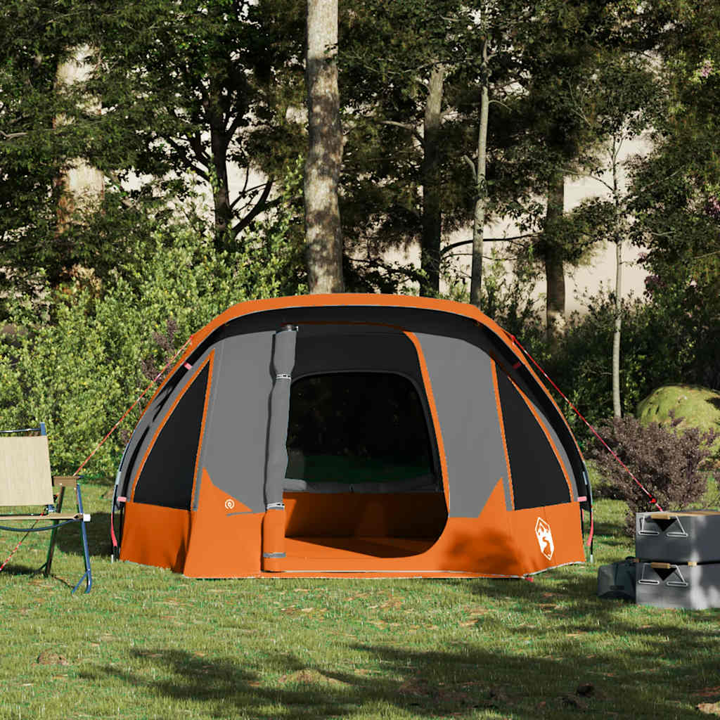Tenda de campismo cabana p/ 4 pessoas impermeável cinza/laranja