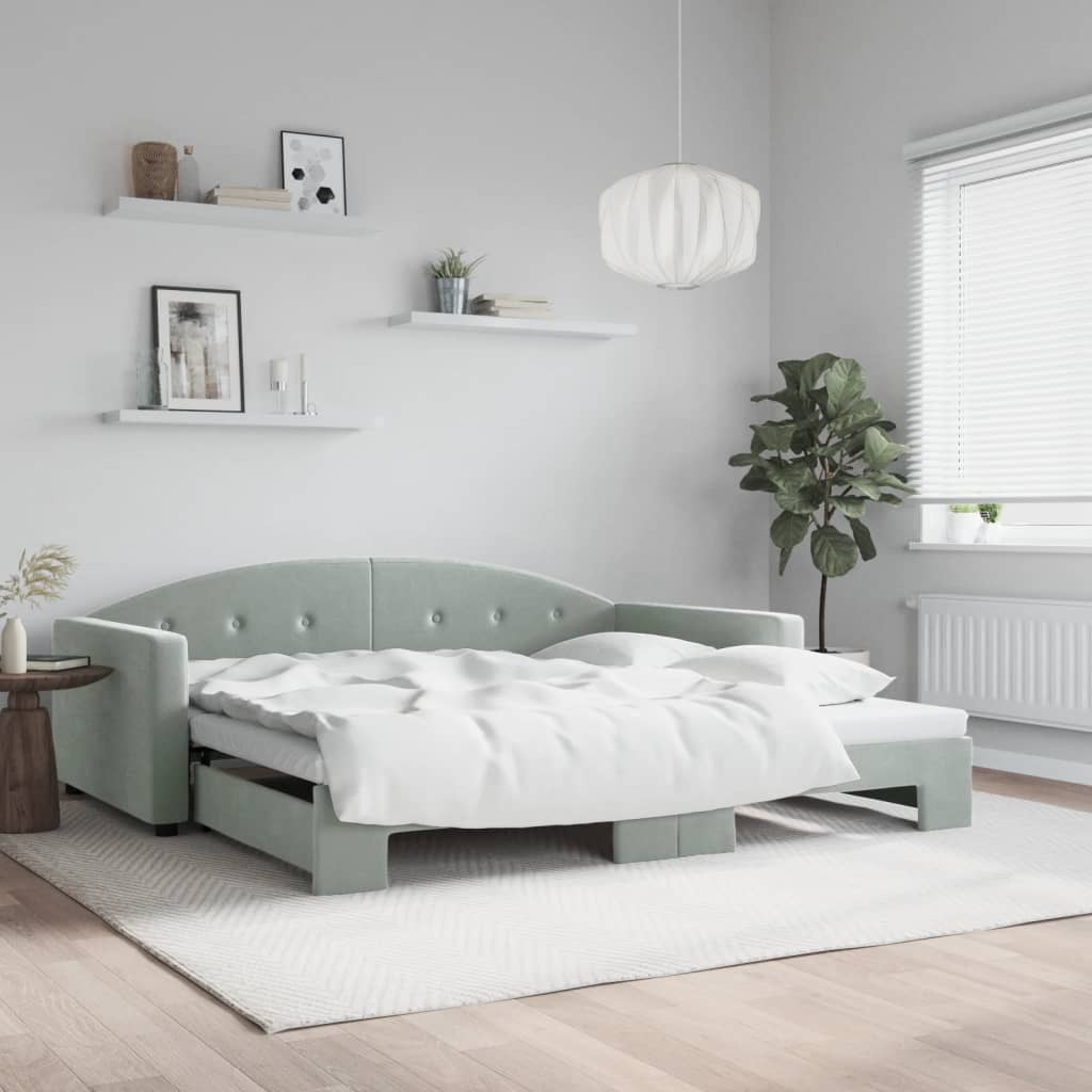 Sofá-cama com gavetão 100x200 cm veludo cinzento-claro