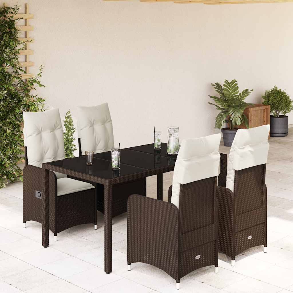 5 Pcs conjunto bistrô p/ jardim c/ almofadões vime PE castanho