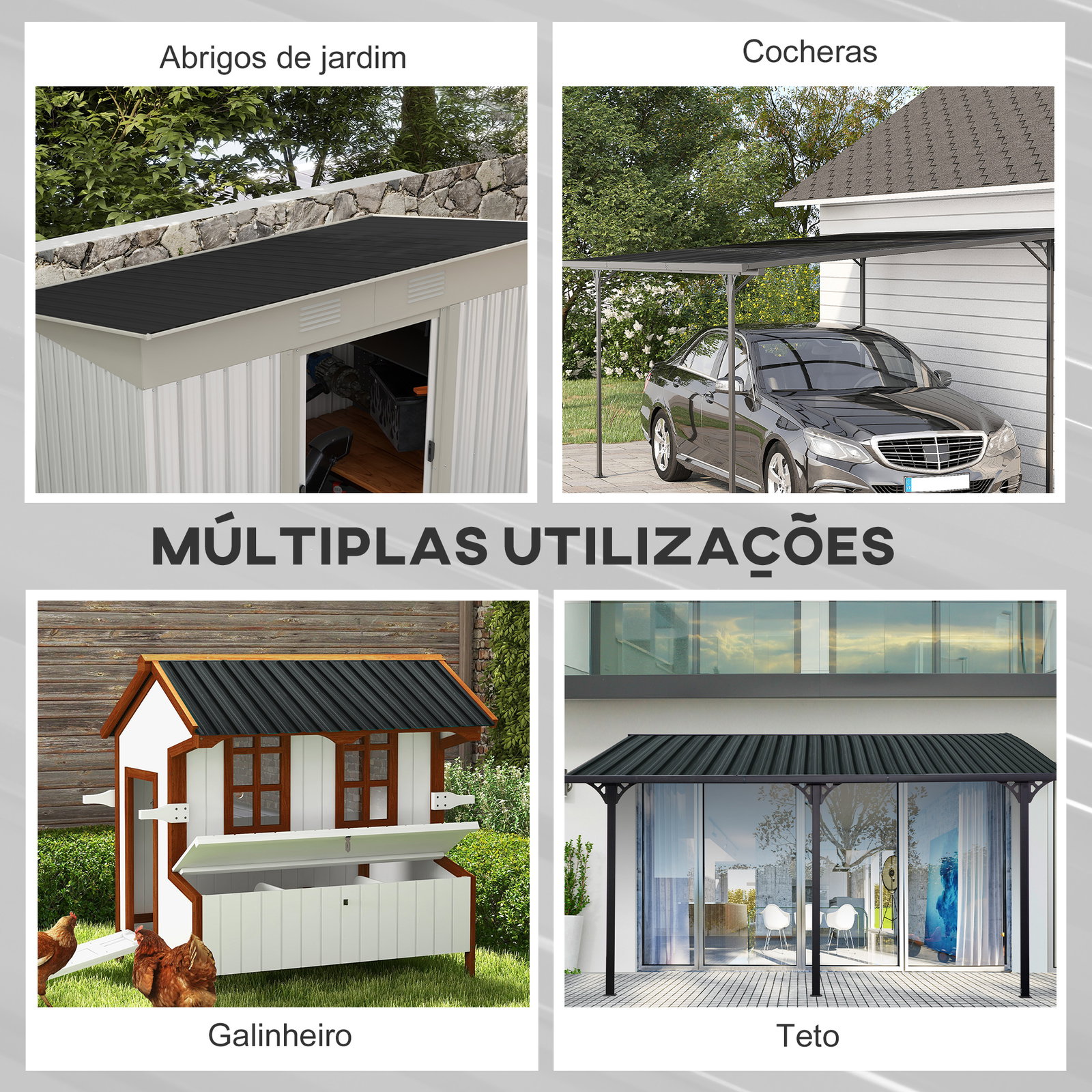 Conjunto de 12 painéis para teto de aço galvanizado chapas perfiladas de teto 7m² para abrigo de ferramentas 129x45cm cinzento escuro