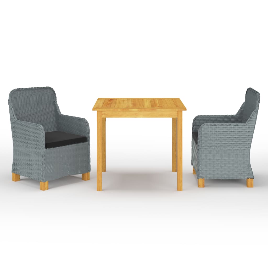 3 Pcs conjunto de jantar para jardim cinzento-claro