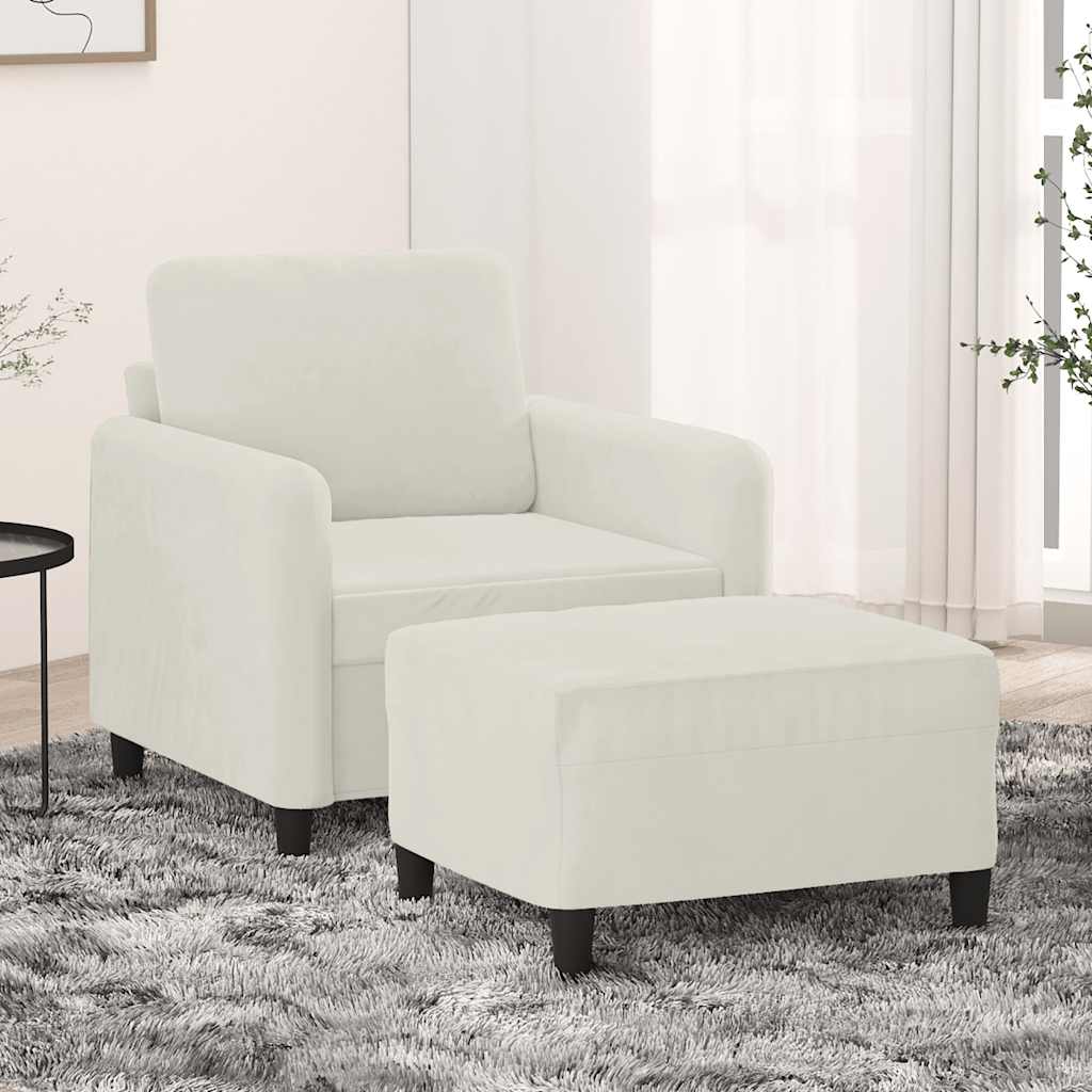 Poltrona com apoio de pés 60 cm veludo cor creme