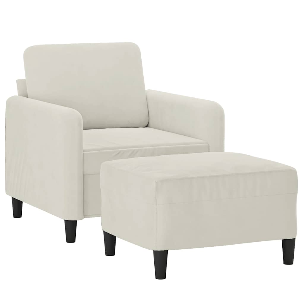 Poltrona com apoio de pés 60 cm veludo cor creme