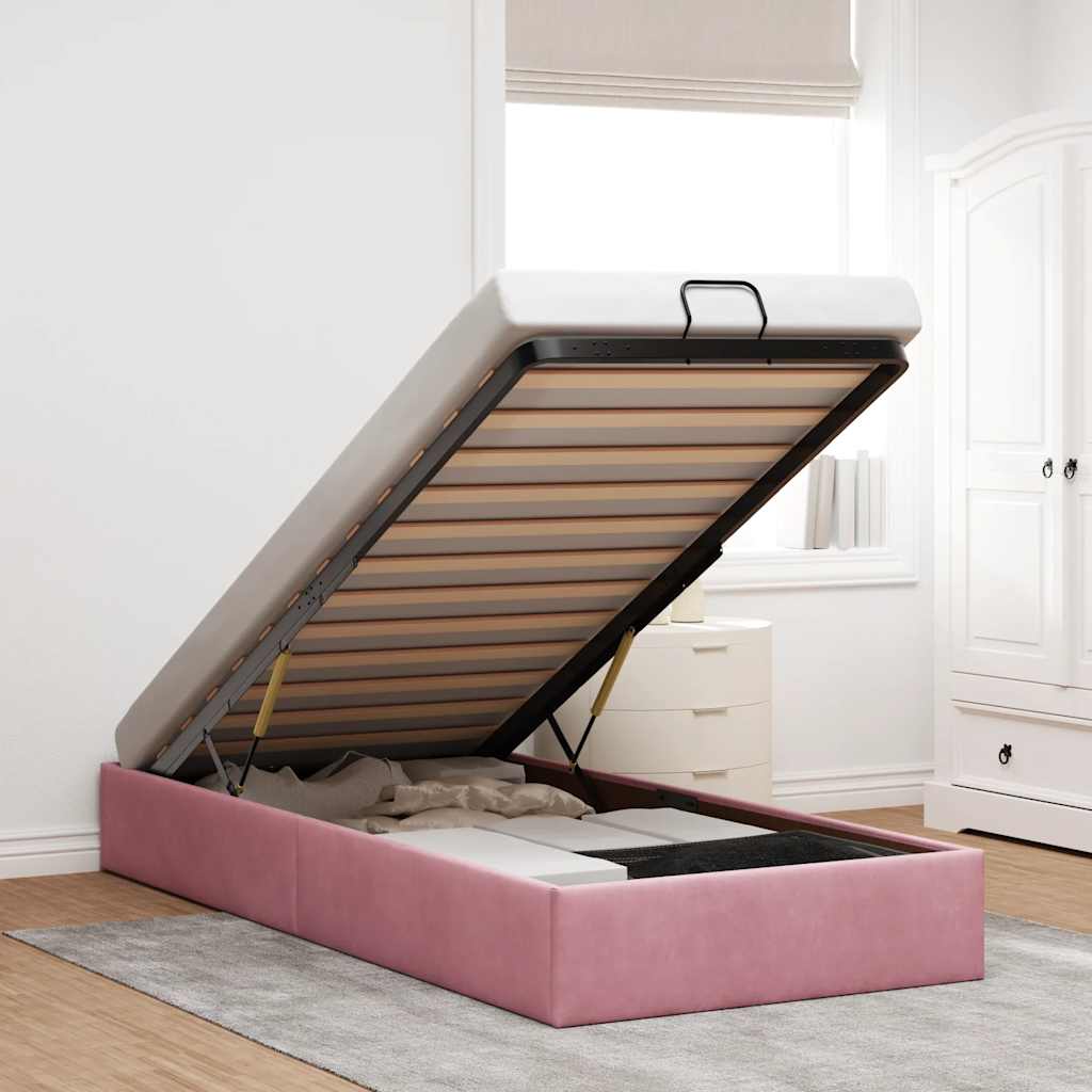 Ottoman bed frame no colchão rosa 90x200 cm veludo