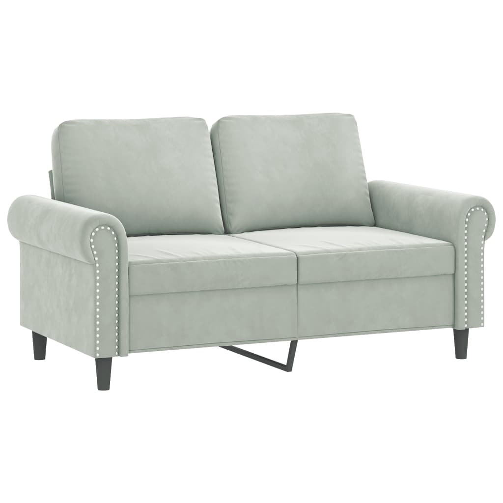 3 Pcs conjunto de sofás com almofadas veludo cinzento-claro