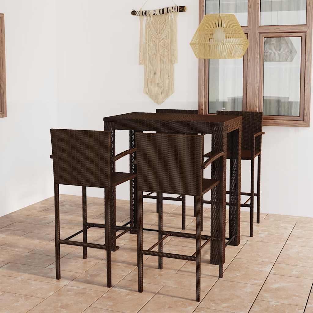 5 Pcs conjunto bar exterior c/ apoio de braços vime PE castanho