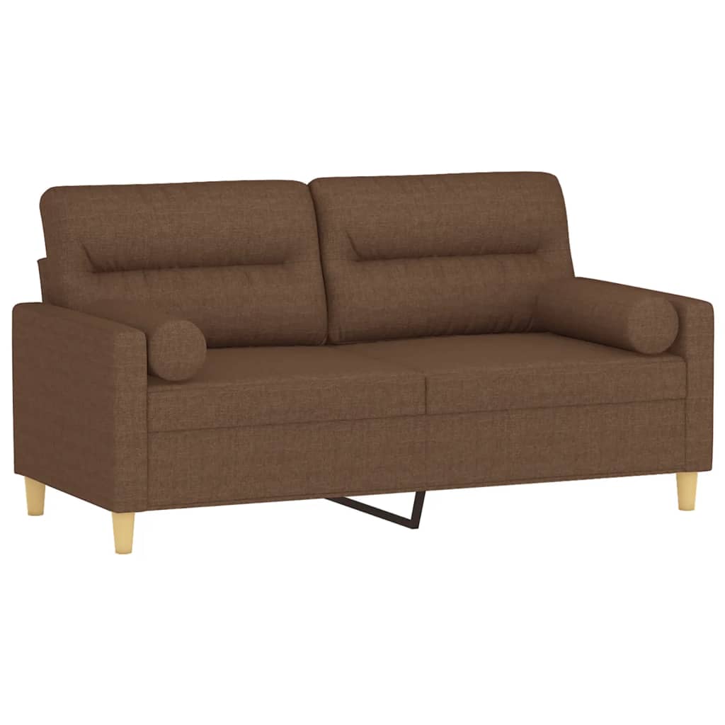 Sofá 2 lugares + almofadas decorativas 140 cm tecido castanho