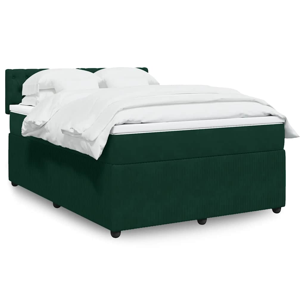 Cama com molas/colchão 140x190 cm veludo verde-escuro