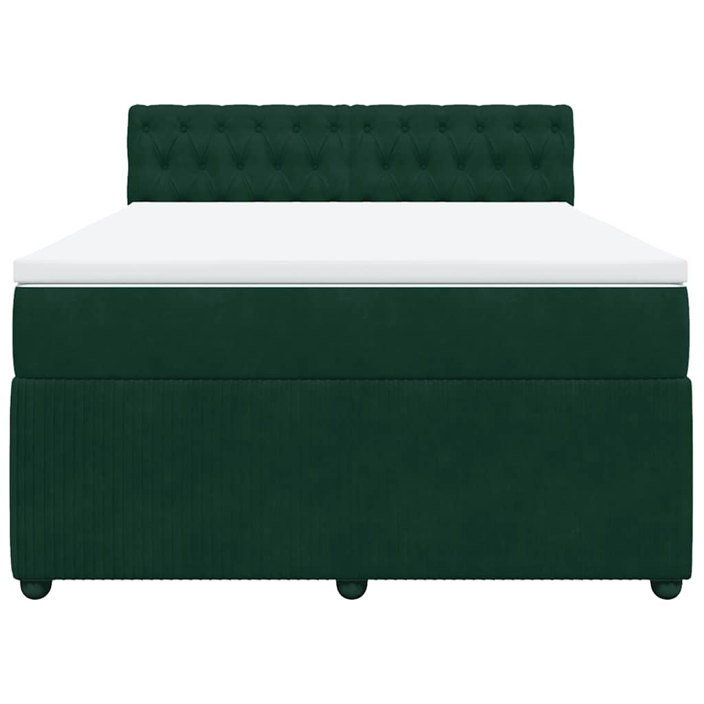 Cama com molas/colchão 140x190 cm veludo verde-escuro