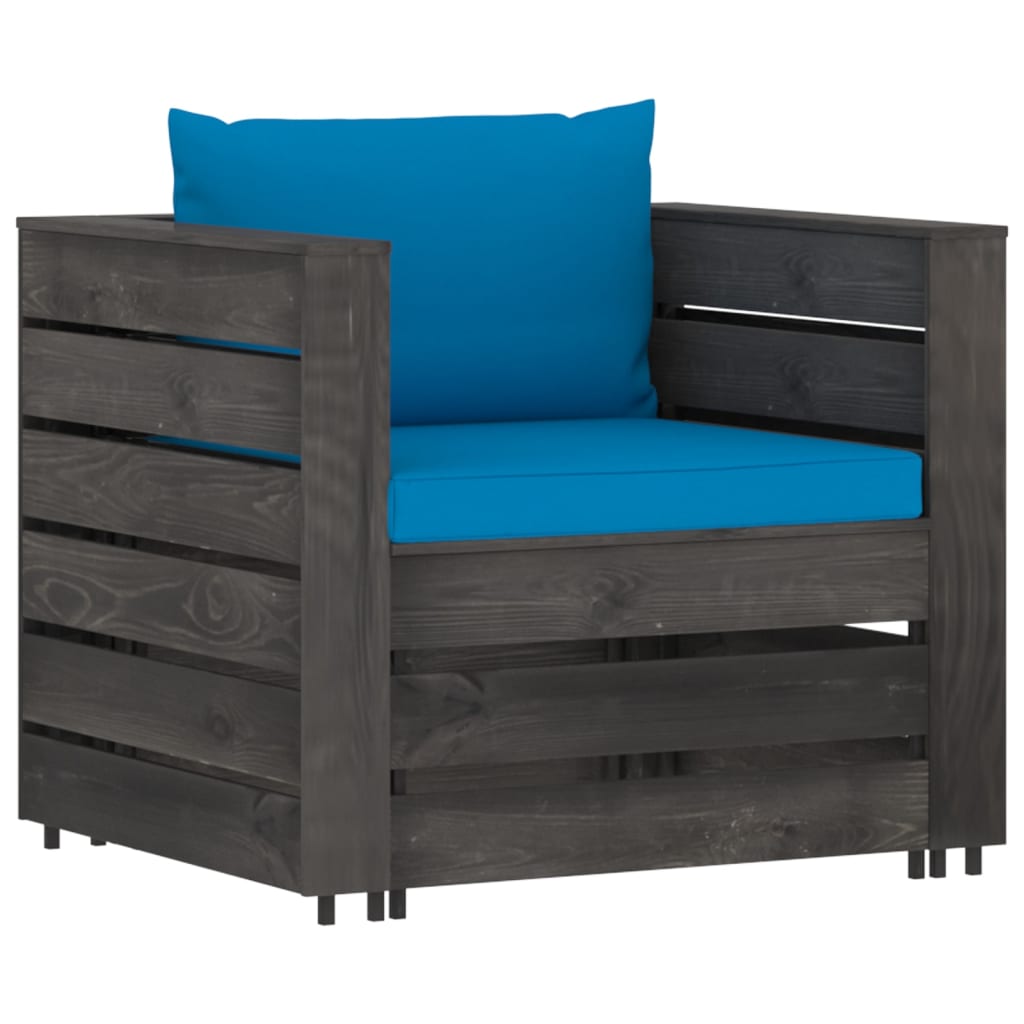 2 Pcs conj. lounge jardim + almofadões madeira impreg. cinzento