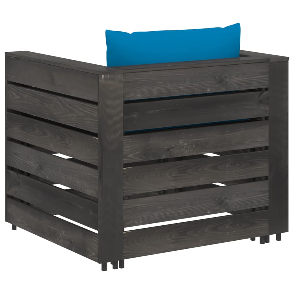 2 Pcs conj. lounge jardim + almofadões madeira impreg. cinzento