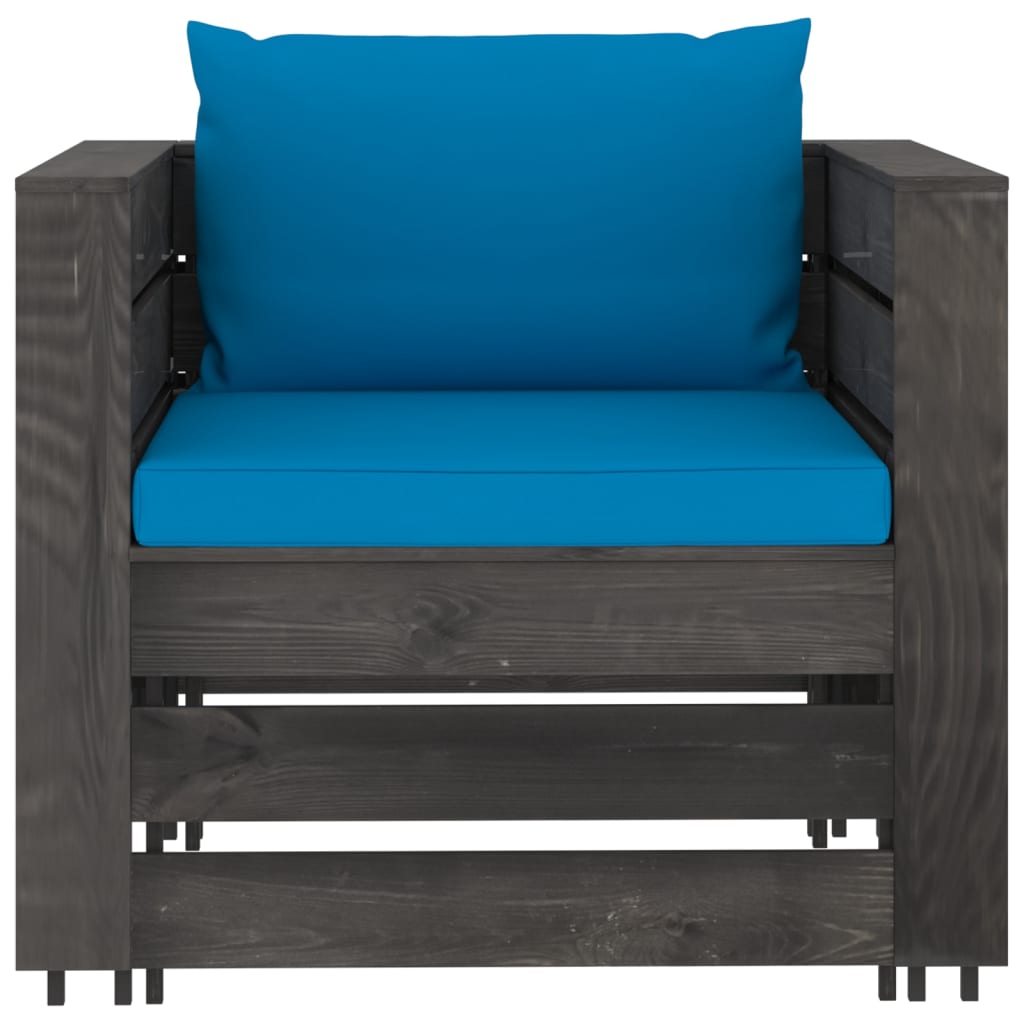2 Pcs conj. lounge jardim + almofadões madeira impreg. cinzento
