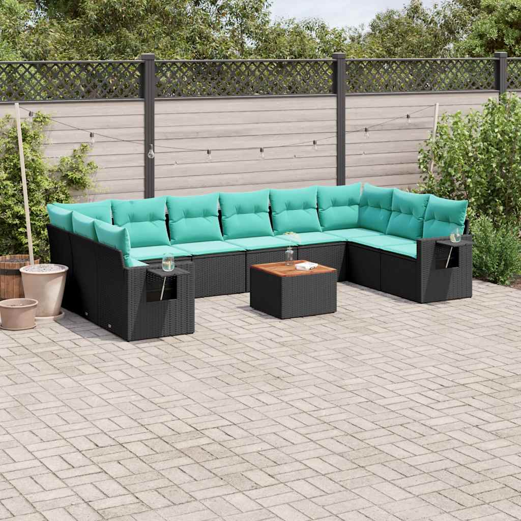 Conjunto de sofá de jardim com 11 peças e almofadas em rattan sintético preto
