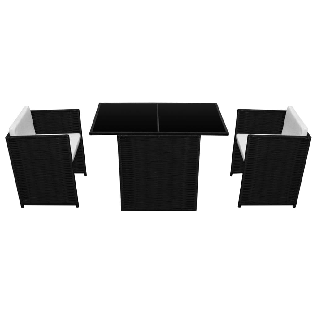 3 Pcs conjunto bistrô com almofadões vime PE preto