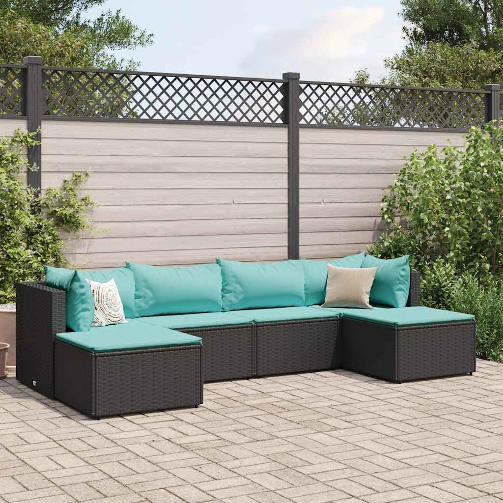 6 Pcs conjunto lounge de jardim c/ almofadões vime PE preto
