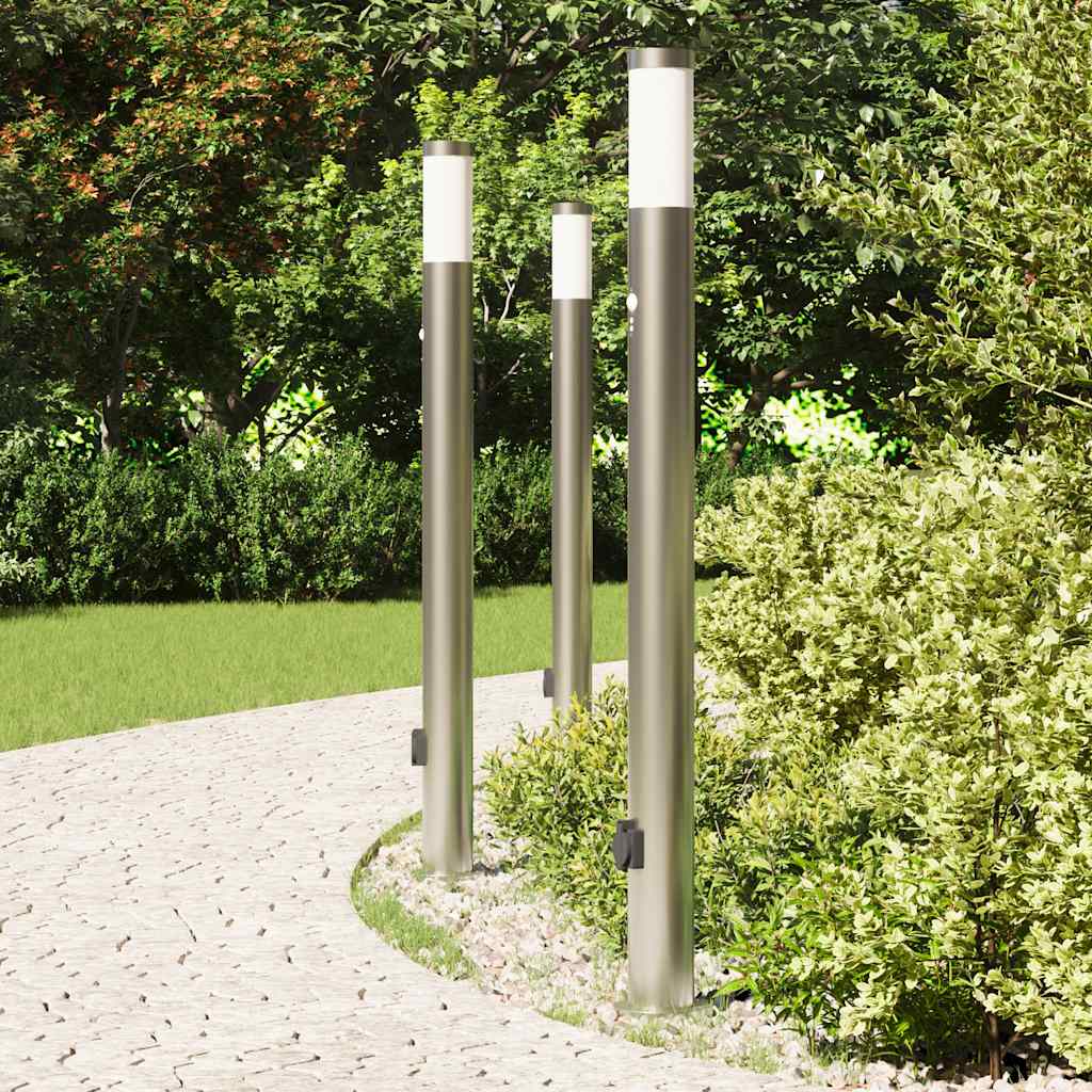 Luminárias de balizamento com sensor e tomada, 3 peças, 110 cm, aço inoxidável, IP44