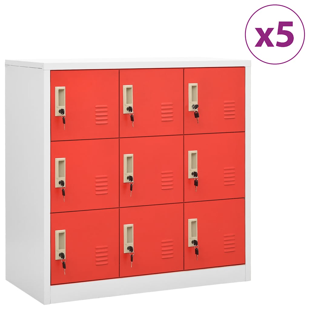 Cacifos 5 pcs 90x45x92,5 cm aço cinzento-claro e vermelho