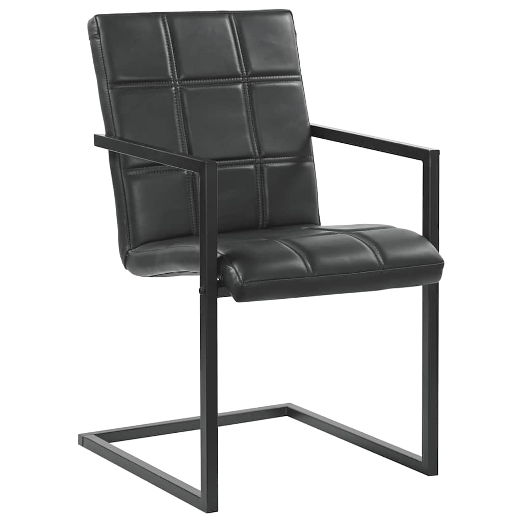 Cadeiras de jantar cantilever 2 pcs couro genuíno preto