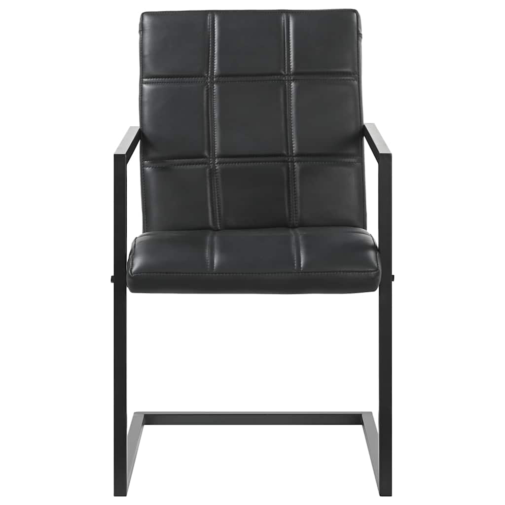 Cadeiras de jantar cantilever 2 pcs couro genuíno preto