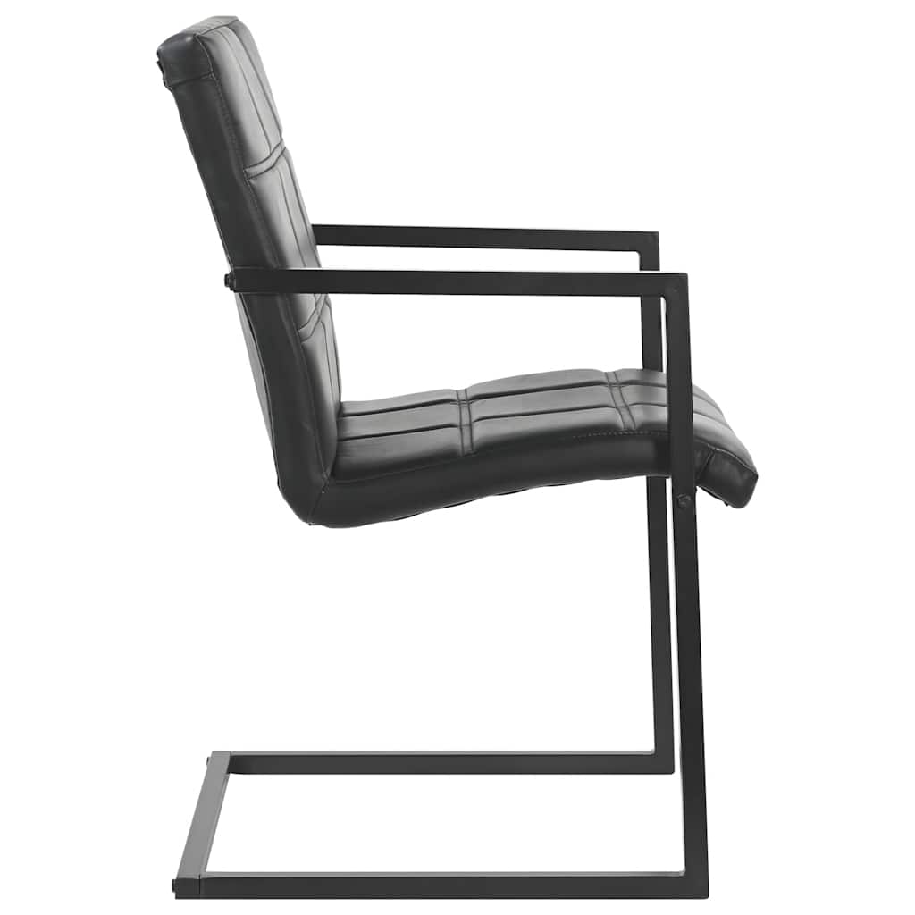 Cadeiras de jantar cantilever 2 pcs couro genuíno preto