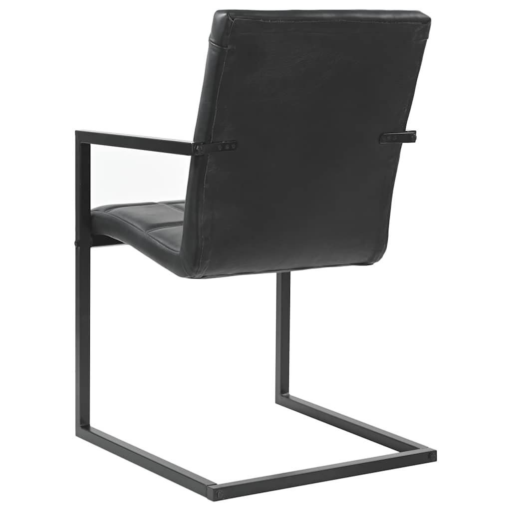 Cadeiras de jantar cantilever 2 pcs couro genuíno preto