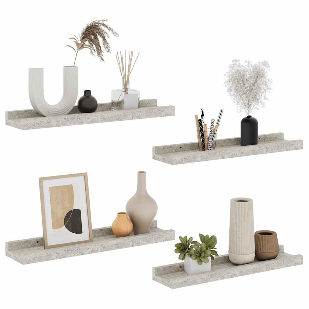 Prateleiras de parede 4 pcs 40x9x3 cm cinzento cimento