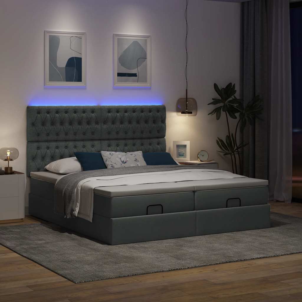Estrutura de cama otomana com colchões tecido cinzento escuro