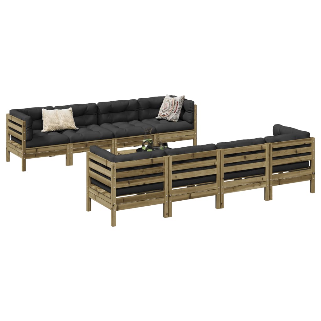 9 Pcs conjunto sofás de jardim c/ almofadões pinho impregnado