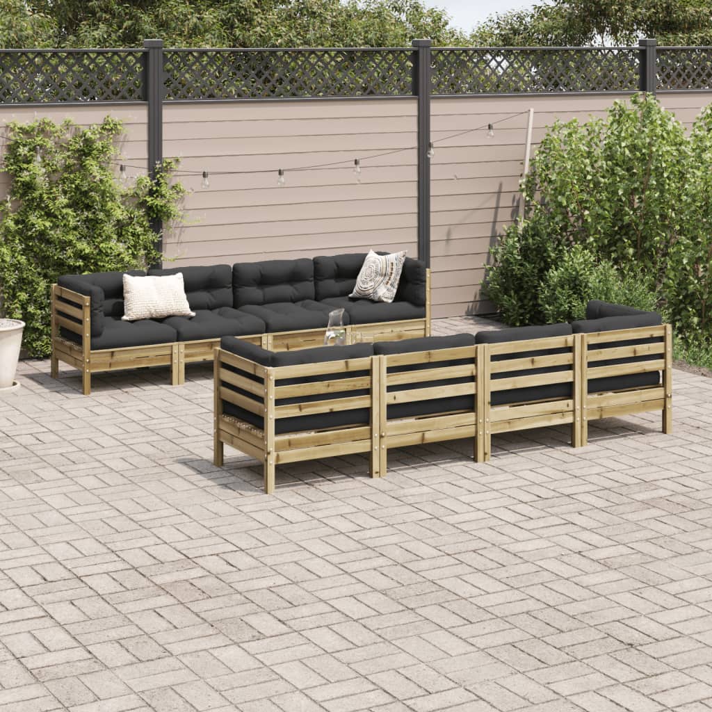 9 Pcs conjunto sofás de jardim c/ almofadões pinho impregnado