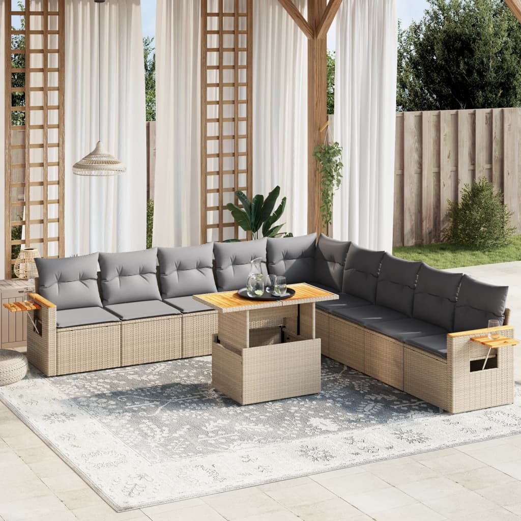 11 Pcs conjunto sofás de jardim c/ almofadões vime PE bege