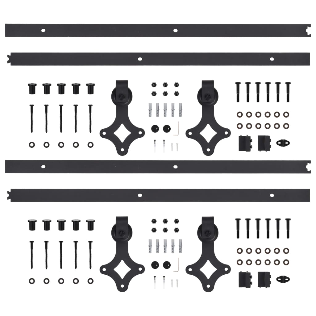 Kits de ferragens para porta deslizante 2 pcs 183 cm aço preto