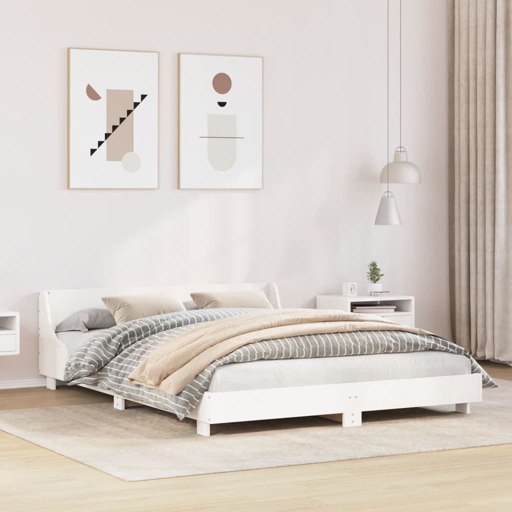 Cama sem colchão 160x200 cm madeira de pinho maciça branco