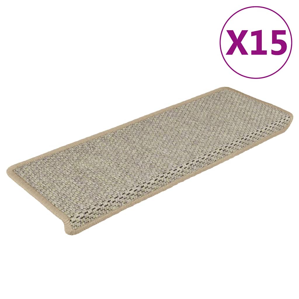 Tapetes escada adesivos aspeto sisal 15 pcs 65x21x4 cm verde claro