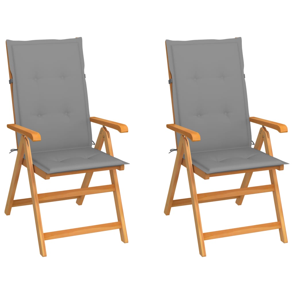 Cadeiras de jardim c/ almofadões cinzentos 2 pcs teca maciça