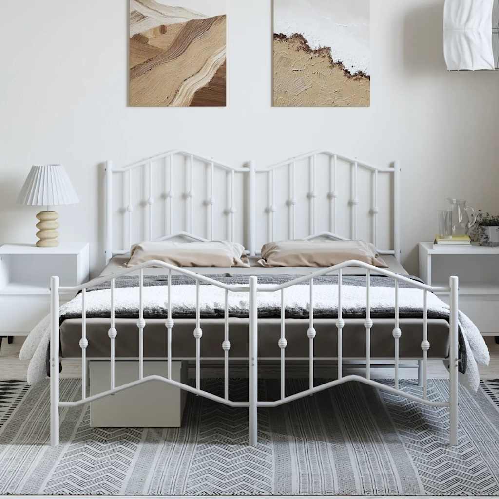 Estrutura de cama com cabeceira e pés 135x190 cm metal branco