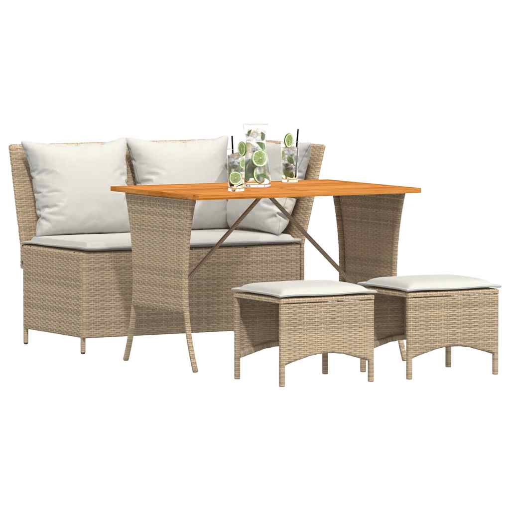 4 Pcs conjunto de jantar p/ jardim c/ almofadões vime PE bege