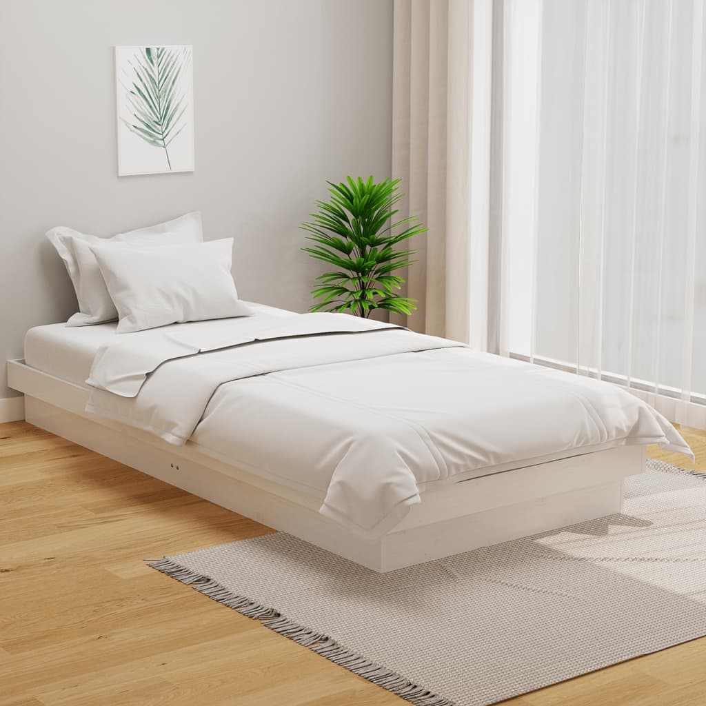 Estrutura de cama solteiro 90x190 cm madeira maciça branco