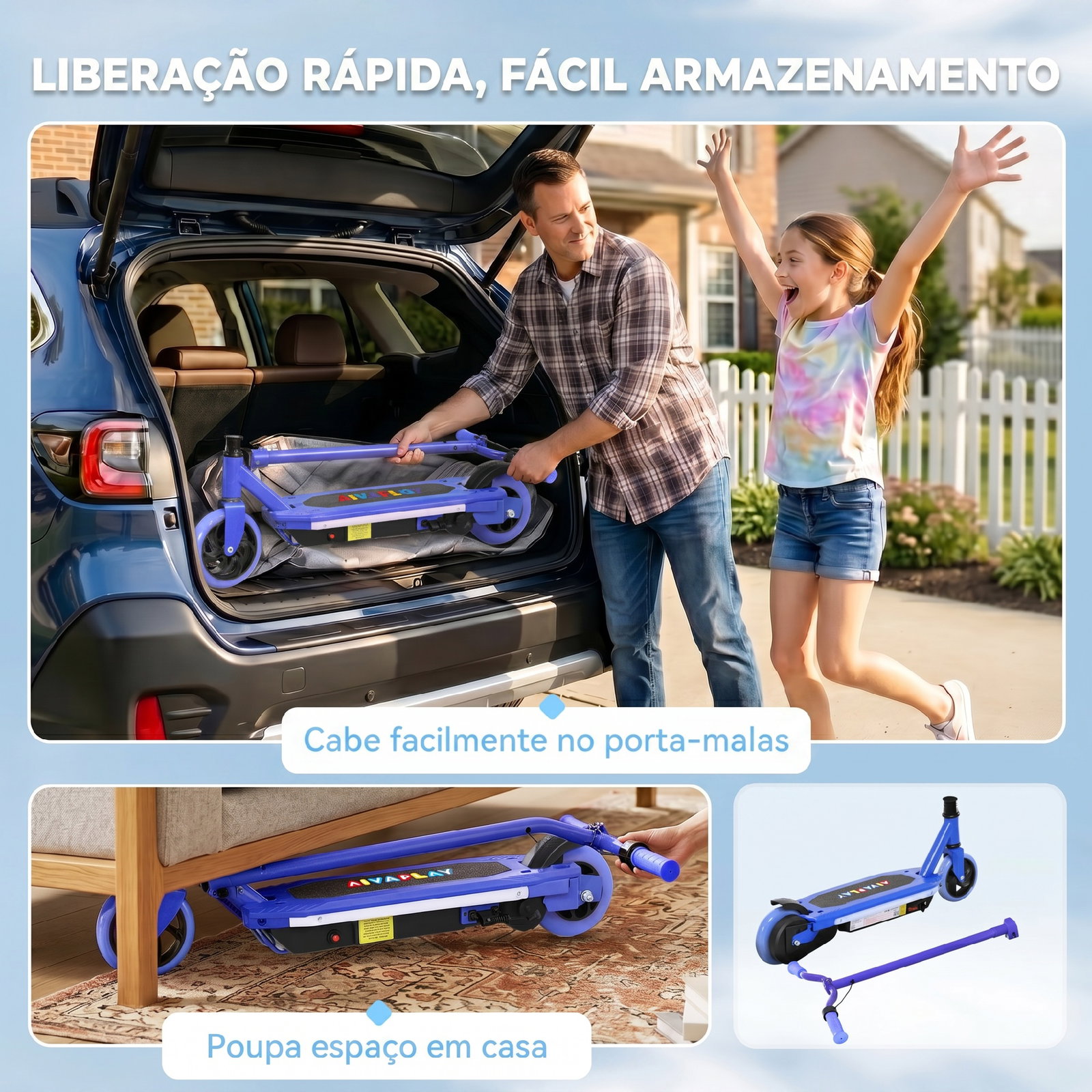 Trotinete elétrica para crianças máx. 10 km/h motor 80 w autonomia máxima 8 km trotinete com luzes LED travão traseiro 76x46x93 cm azul