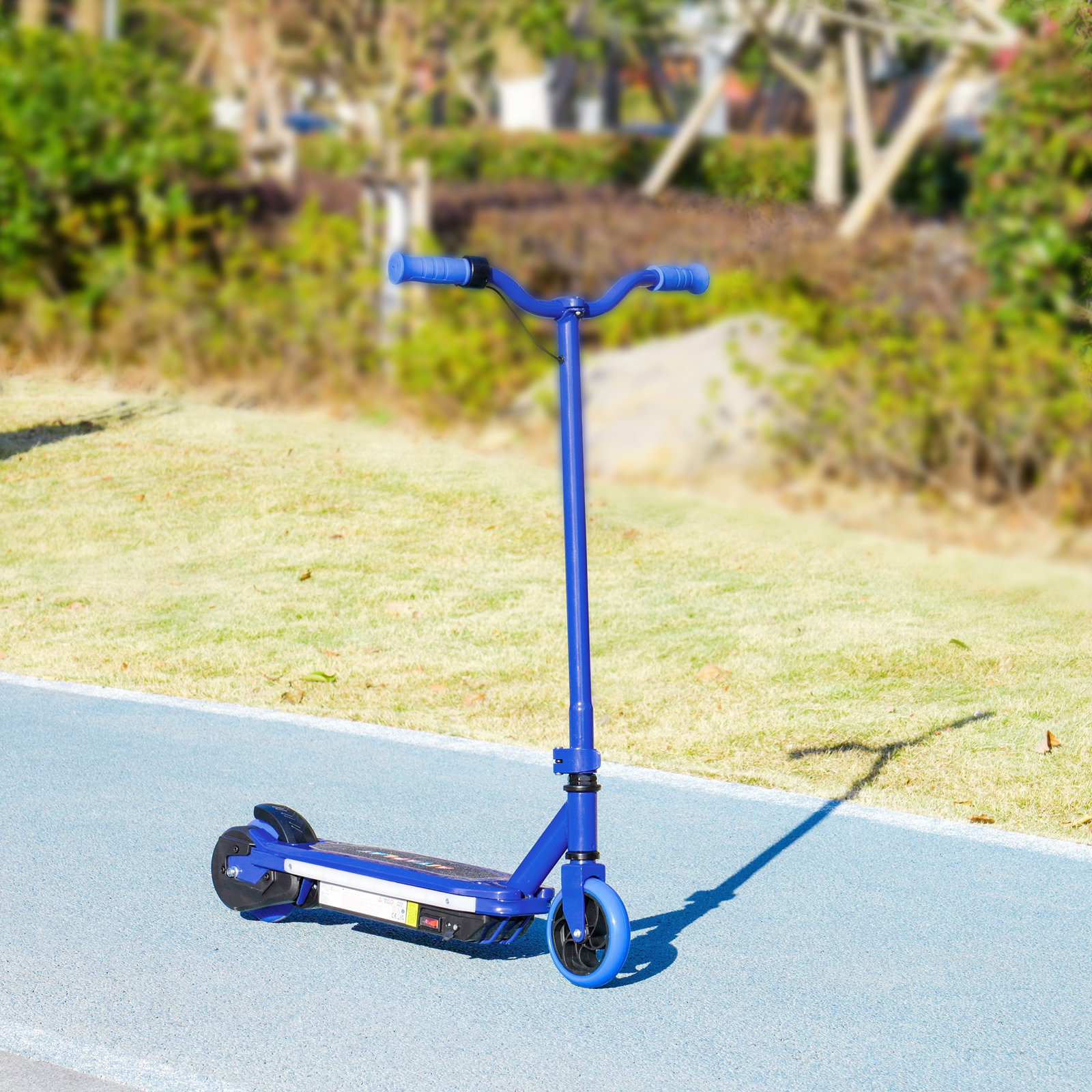 Trotinete elétrica para crianças máx. 10 km/h motor 80 w autonomia máxima 8 km trotinete com luzes LED travão traseiro 76x46x93 cm azul