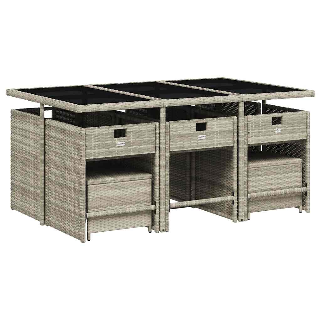 11 Pcs conjunto jantar p/ jardim c/ almofadões vime PE cinzento