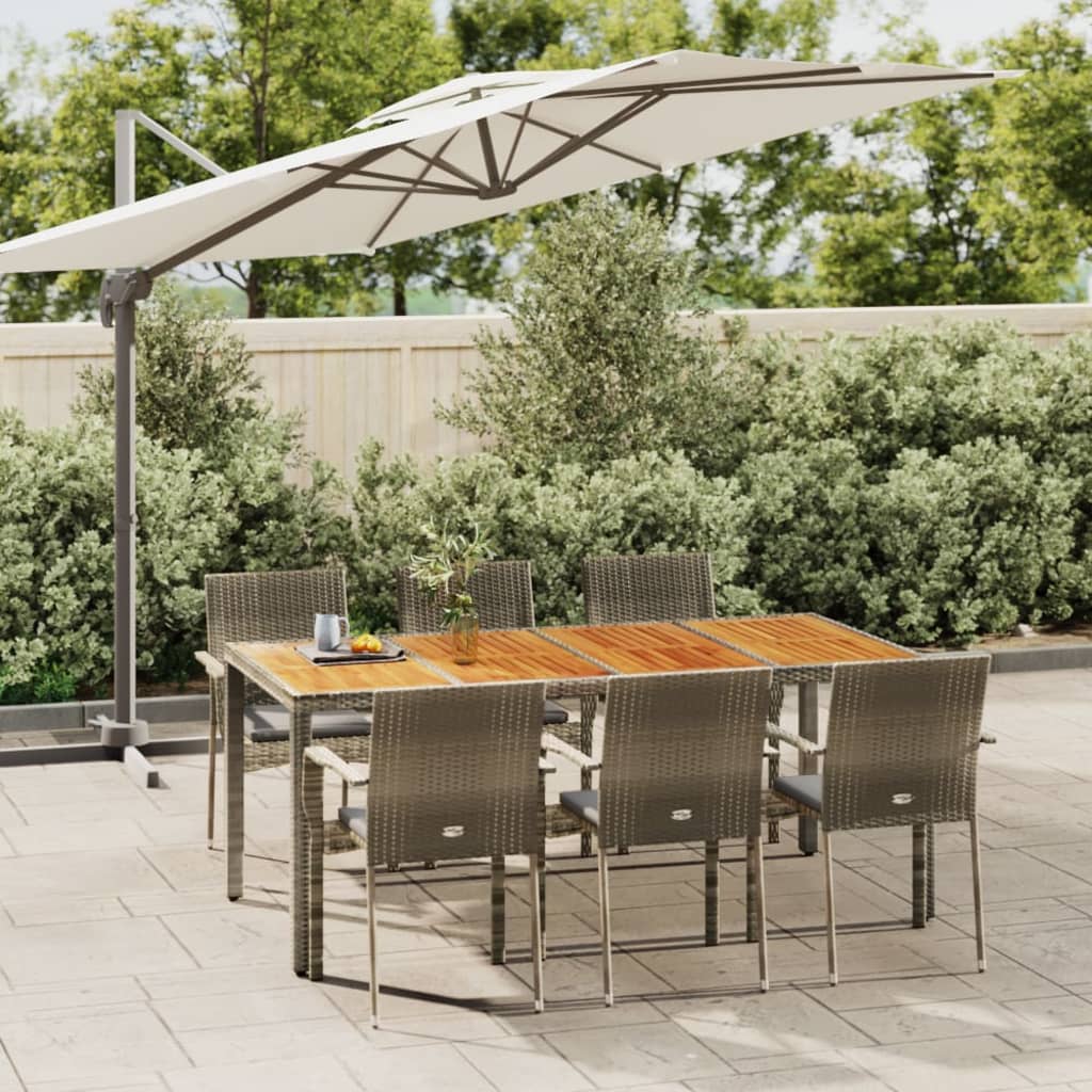 7 Pcs conjunto de jantar p/ jardim c/ almofadões vime PE cinza